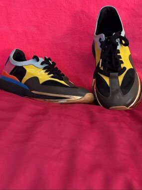 Men's Colorblock Lace-Up Sneakers in Yellow, Black & Blue